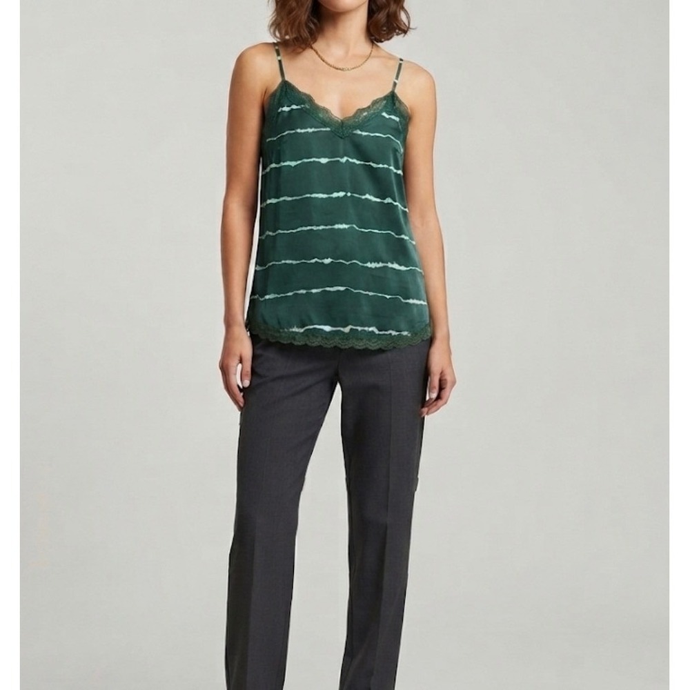 Hope & Horizon Green Tie Dye Lace Trim Cami Top medium